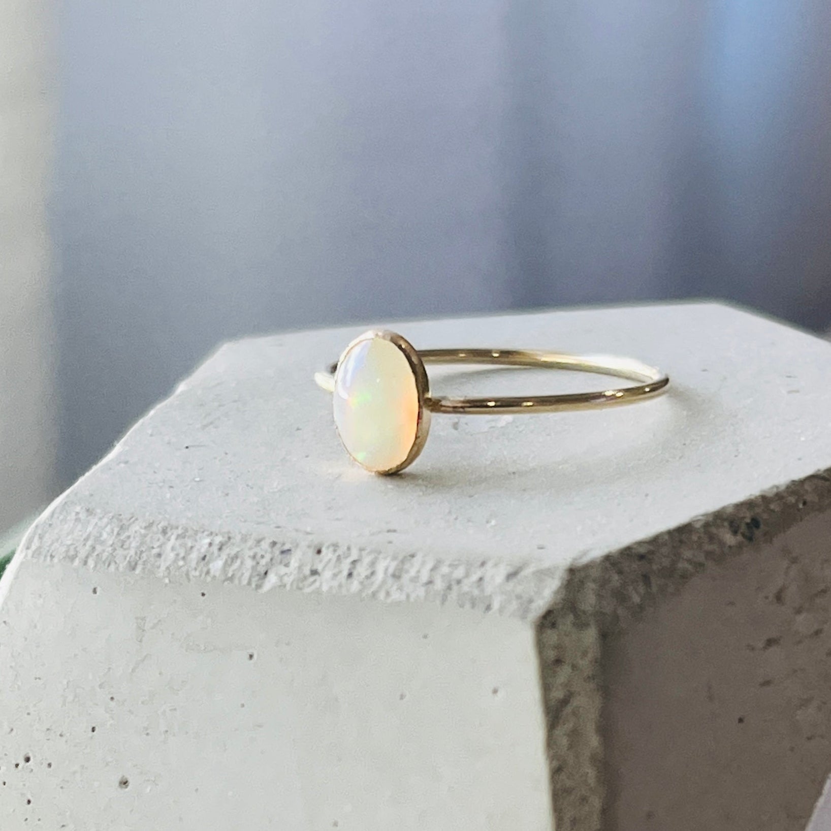 14k gold filled LARGE OVAL ETHIOPIAN OPAL GEMSTONE RING