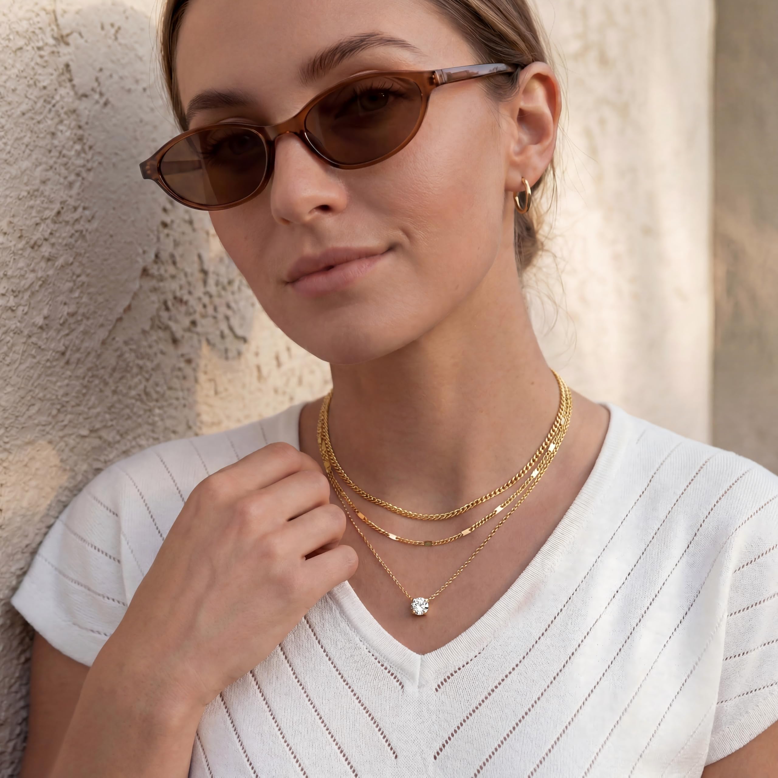 Lot de colliers en plaqué or 14 carats – Bijoux à pendentifs superposables qui ne ternissent pas