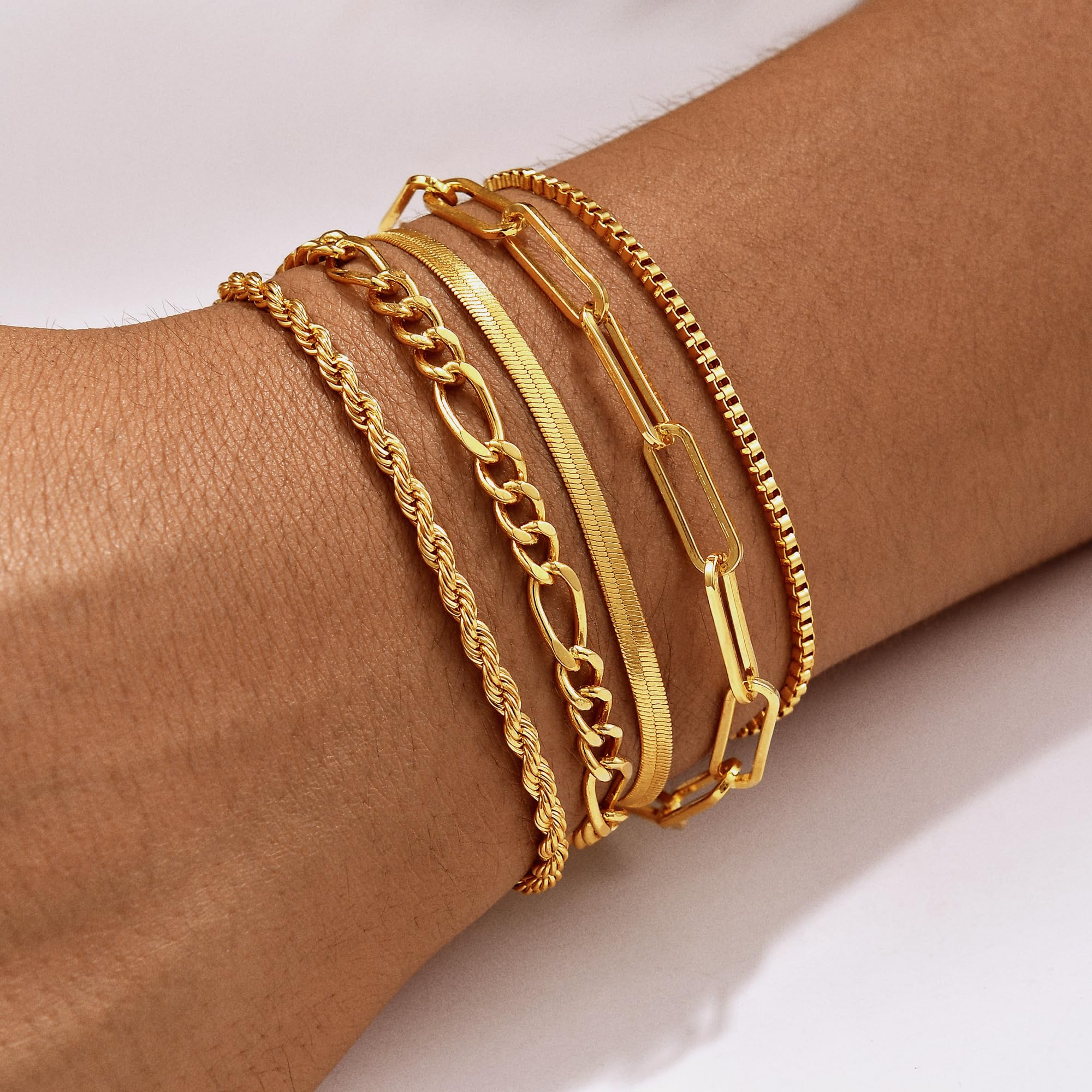 Striviio Gold Bracelets for Women 14K Gold Plated Stack Set