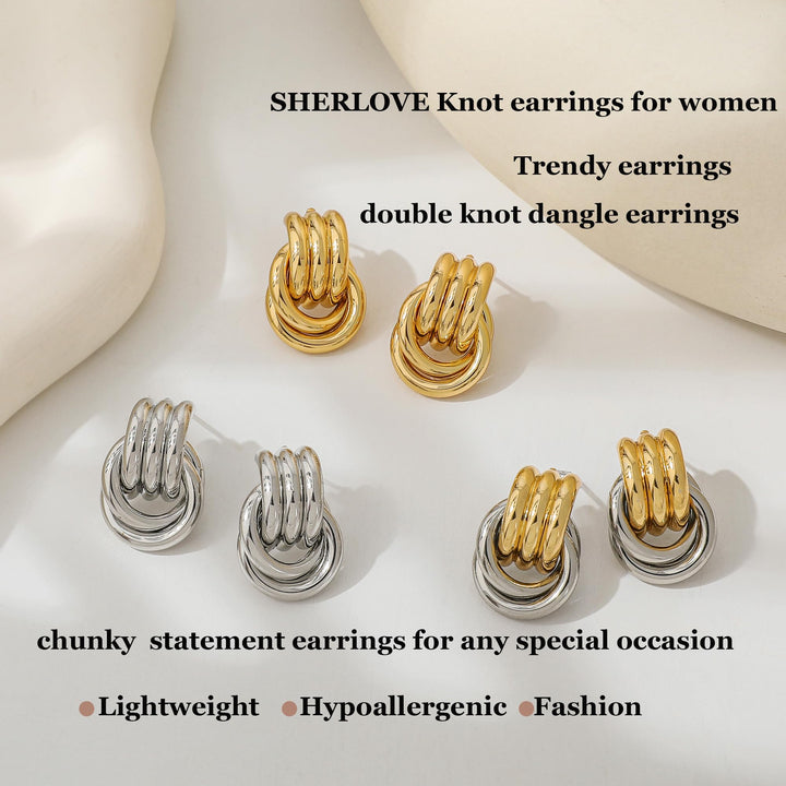 SHERLOVE Trendy Gold Plated Knot Earrings for Women Chunky Statement Drop Dangle Earrings Lightweight Hypoallergenic Fashion Accessories Gold Jewelry Gifts for Womens