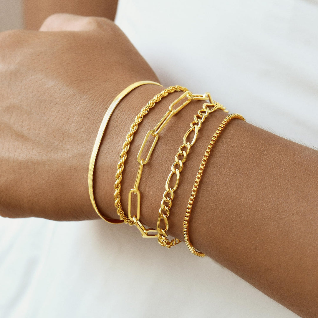 14K Gold Plated Stackable Bracelet Set – Waterproof Layered Jewelry
