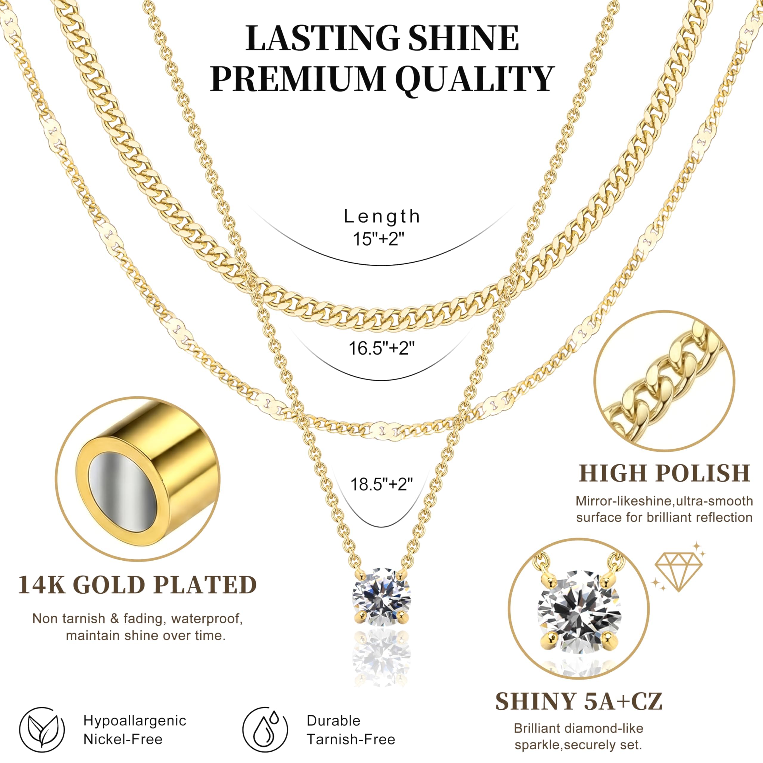 Lot de colliers en plaqué or 14 carats – Bijoux à pendentifs superposables qui ne ternissent pas