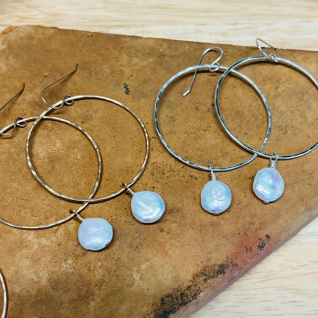 COIN PEARL HOOP EARRINGS