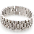IceLink™ 18MM Gold Strap Chain Bracelet on wrist, bold hip-hop style stainless steel jewelry with polished gold finish