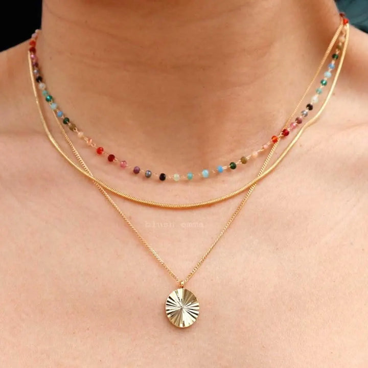 Rainbow Gemstone Beaded Necklace – A Dainty Touch of Color and Charm