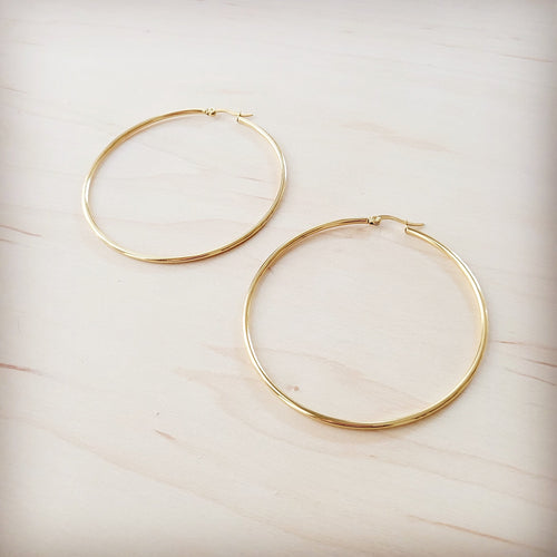**Grandes boucles d'oreilles créoles en acier inoxydable plaqué or 18 carats 219cc