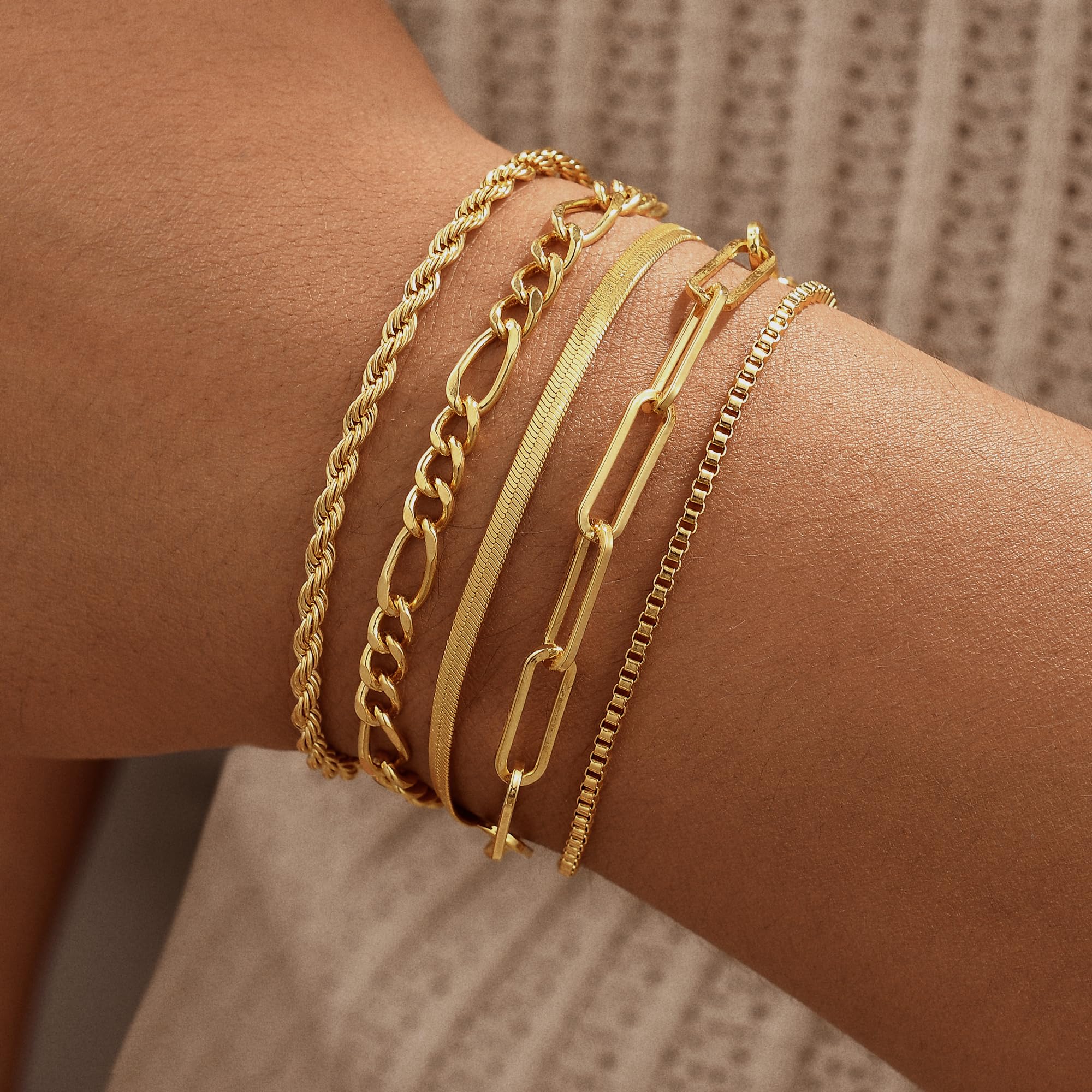 Striviio Gold Bracelets for Women 14K Gold Plated Stack Set