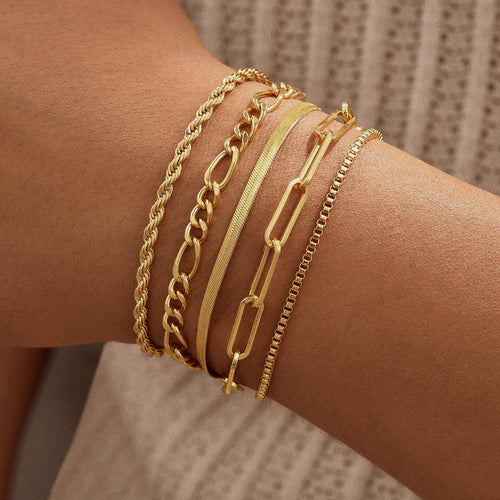 Striviio Gold Bracelets for Women 14K Gold Plated Stack Set