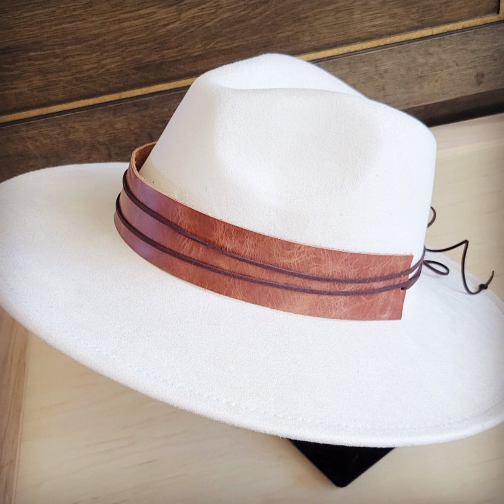 Wide Genuine Leather Cognac Hat Band Only 954L