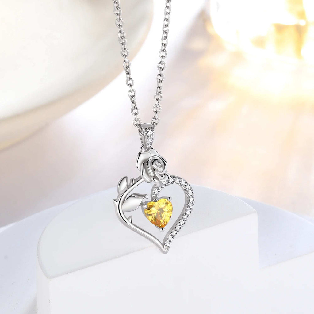 925 Sterling Silver Birthstone Necklace Rose Flower Heart Pendant Jewelry Christmas Valentines Mother'S Day Gifts for Women Mom Wife/Lover