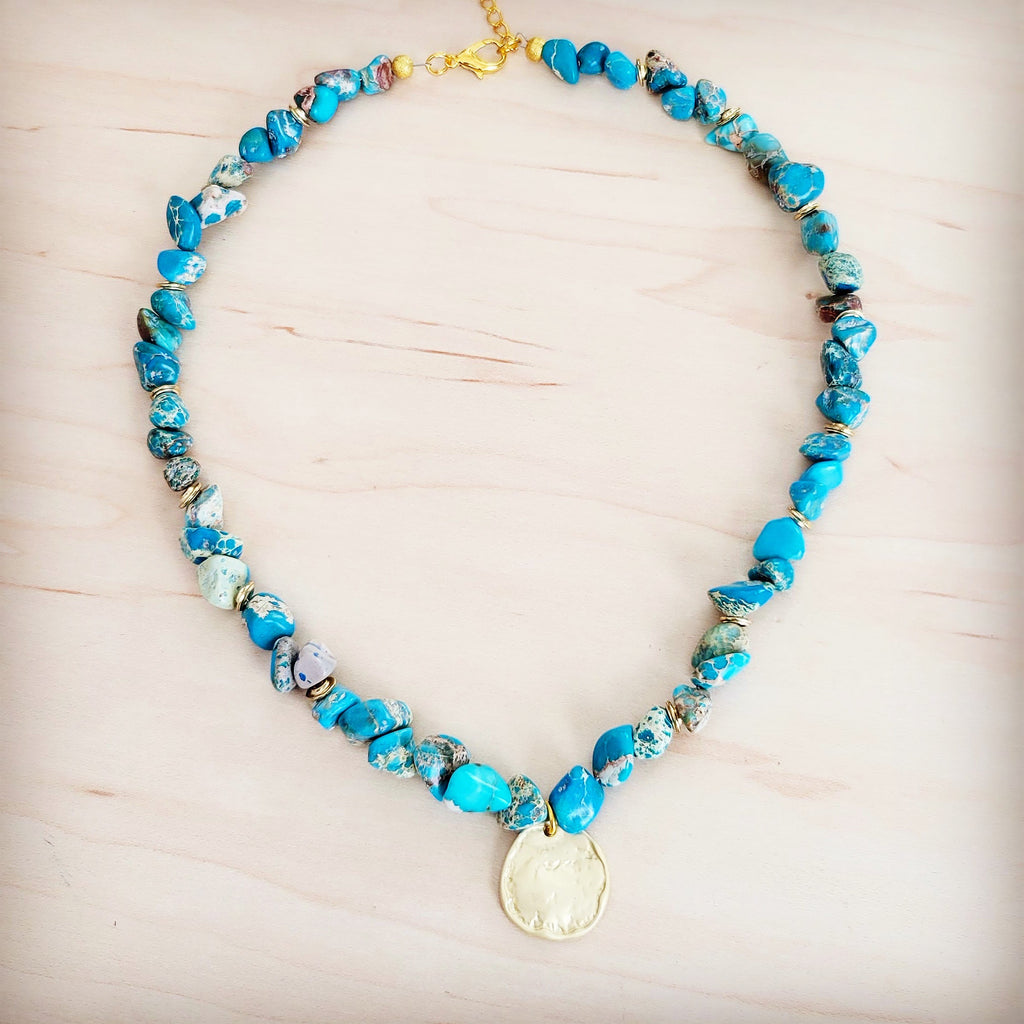 Regalite Collar Necklace w/ Matte Gold Coin Charm 263k