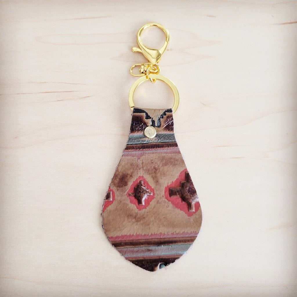 Embossed Leather Key Chain - Turquoise Navajo 700b
