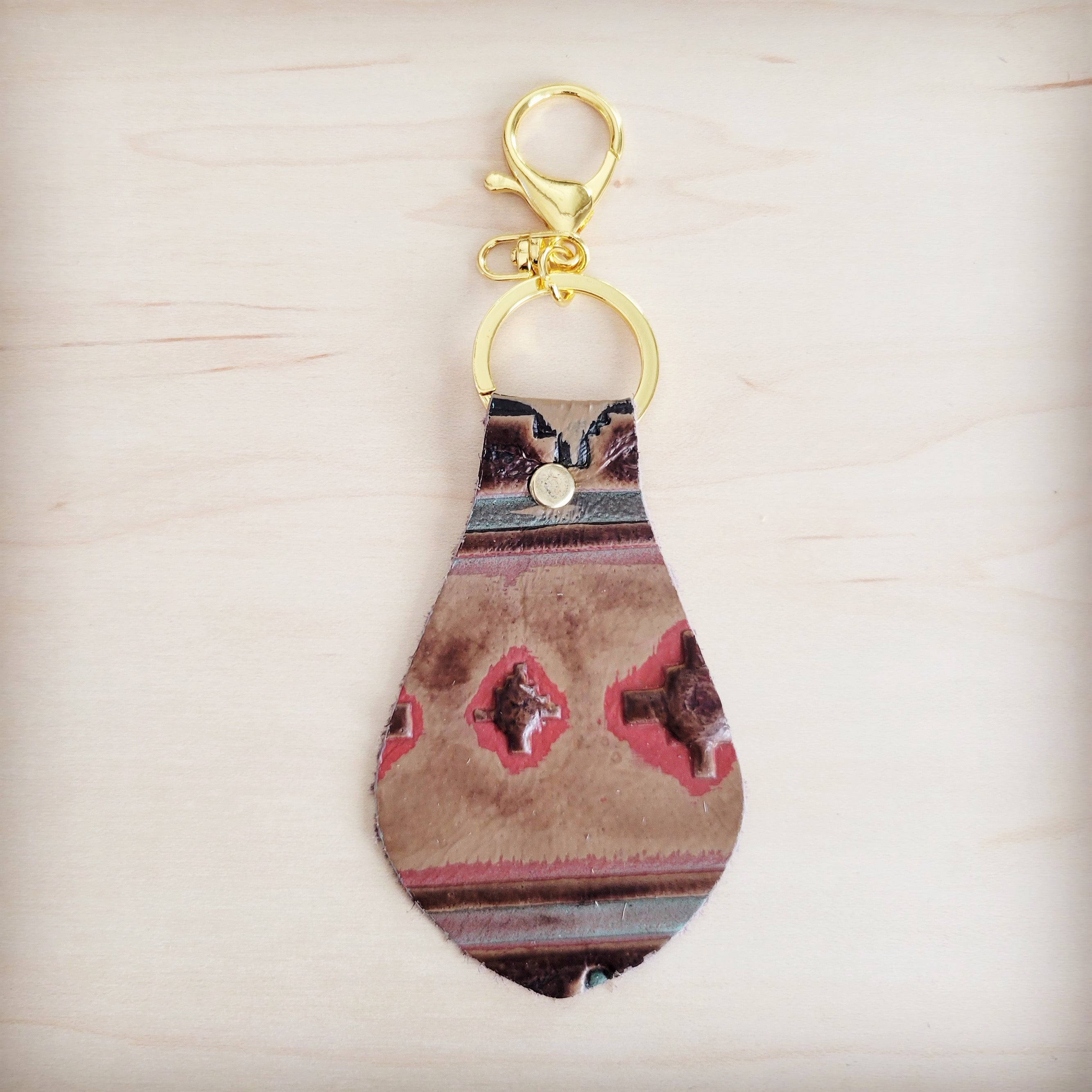 Embossed Leather Key Chain - Turquoise Navajo 700b