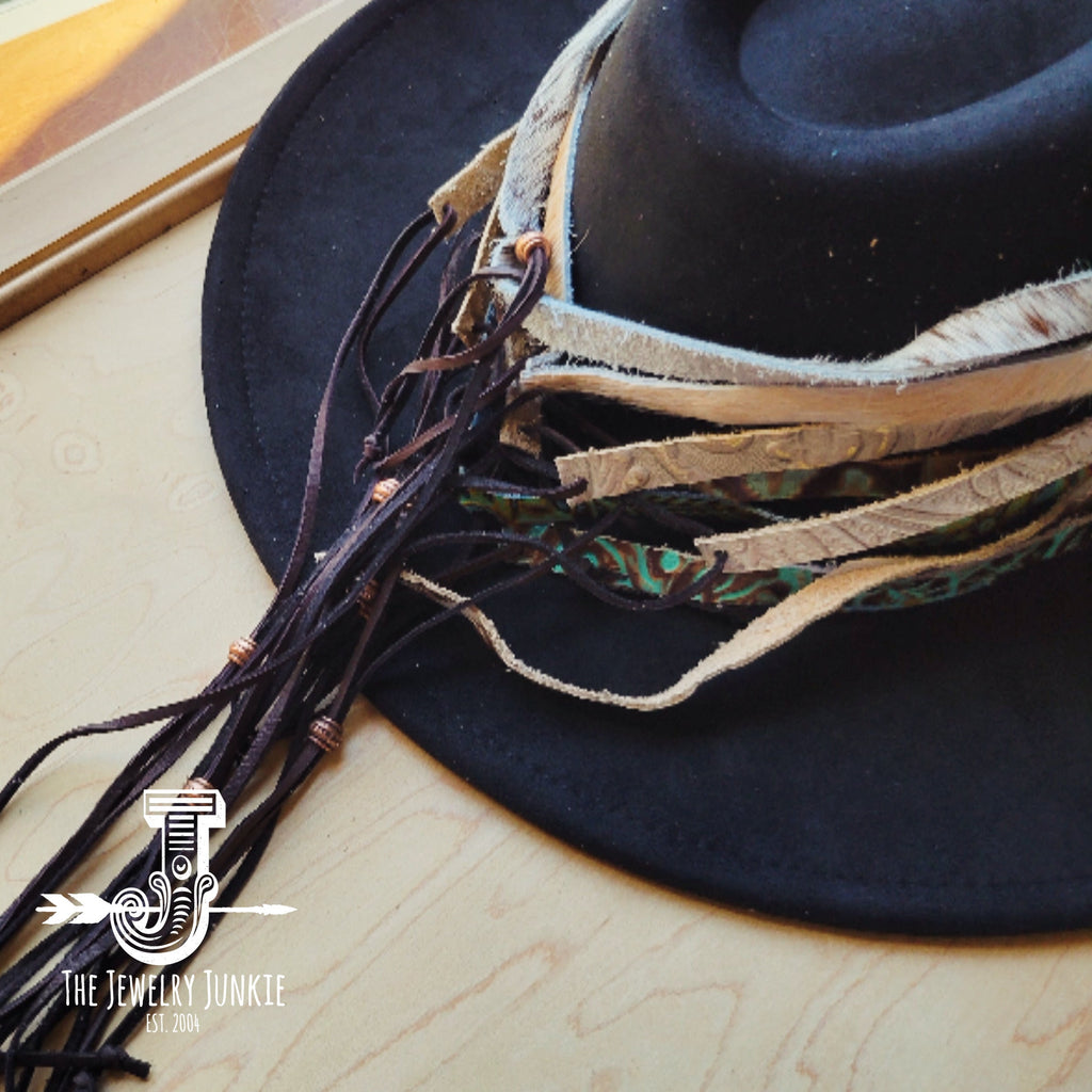 Spotted Hair-on-Hide Leather Hat Band Only w/ Turquoise Slab 950f