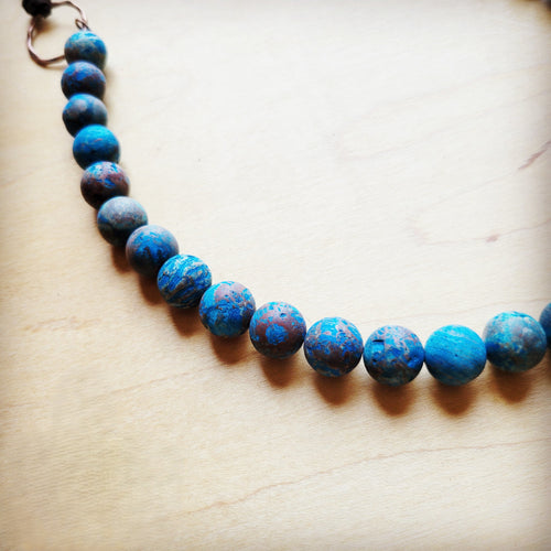 **Collier de perles de chrysocolle givrée avec pendentif en cuivre 258h