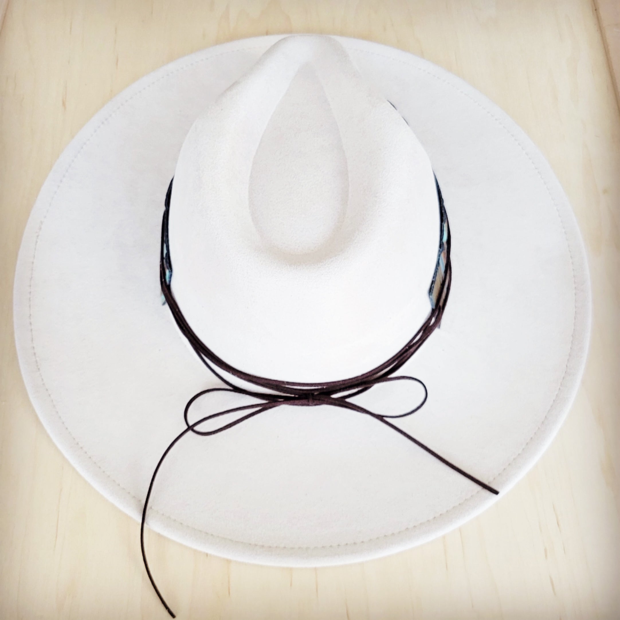 Wide Genuine Leather Blue Navajo Hat Band w/ Turq 953j