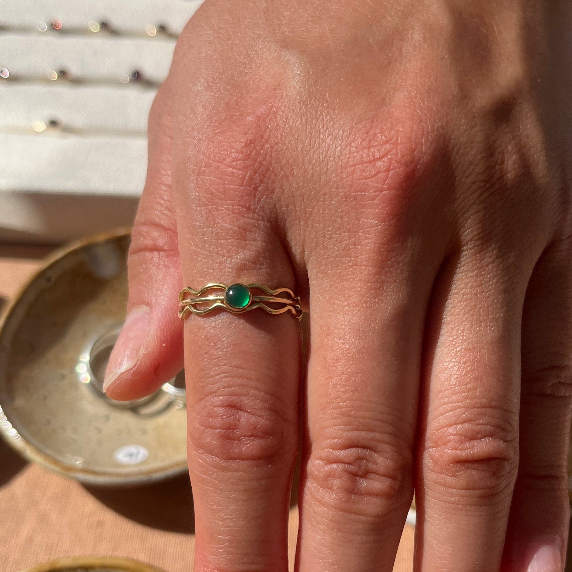 14K Gold Filled EMERALD ONYX GEMSTONE RING