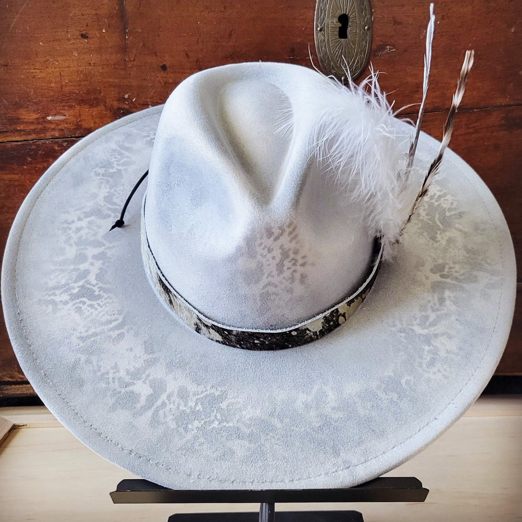 Hand-Painted Python Boho Western Cowgirl Hat & Band-Silver 987f
