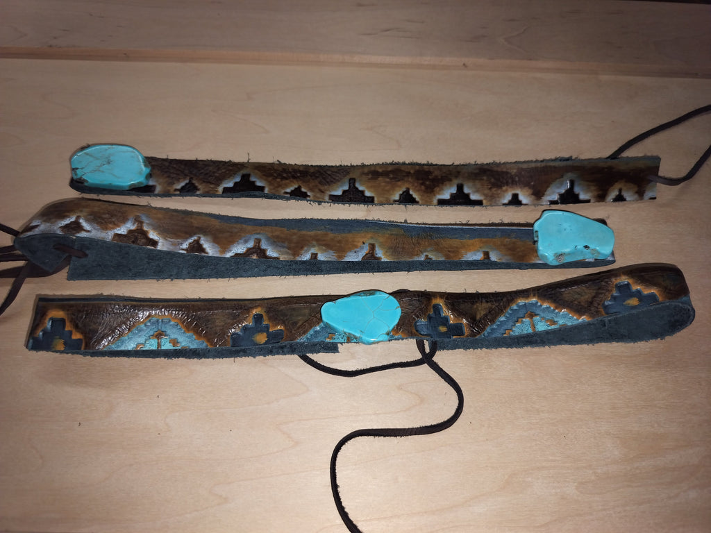 Blue Navajo Embossed Leather Hat Band Only 950a