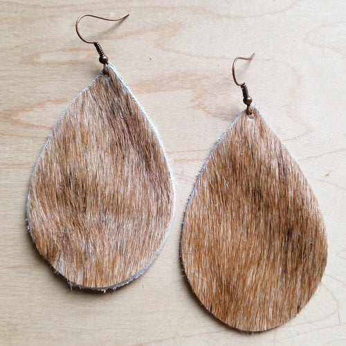 **Boucles d'oreilles goutte en cuir Poil de vachette marron et blanc 222d