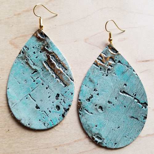 **Boucles d'oreilles pendantes en cuir, goutte d'eau, en turquoise métallisé 222m**