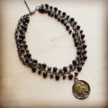 Labradorite Triple Strand Collar Necklace w/ Indian Coin 252q