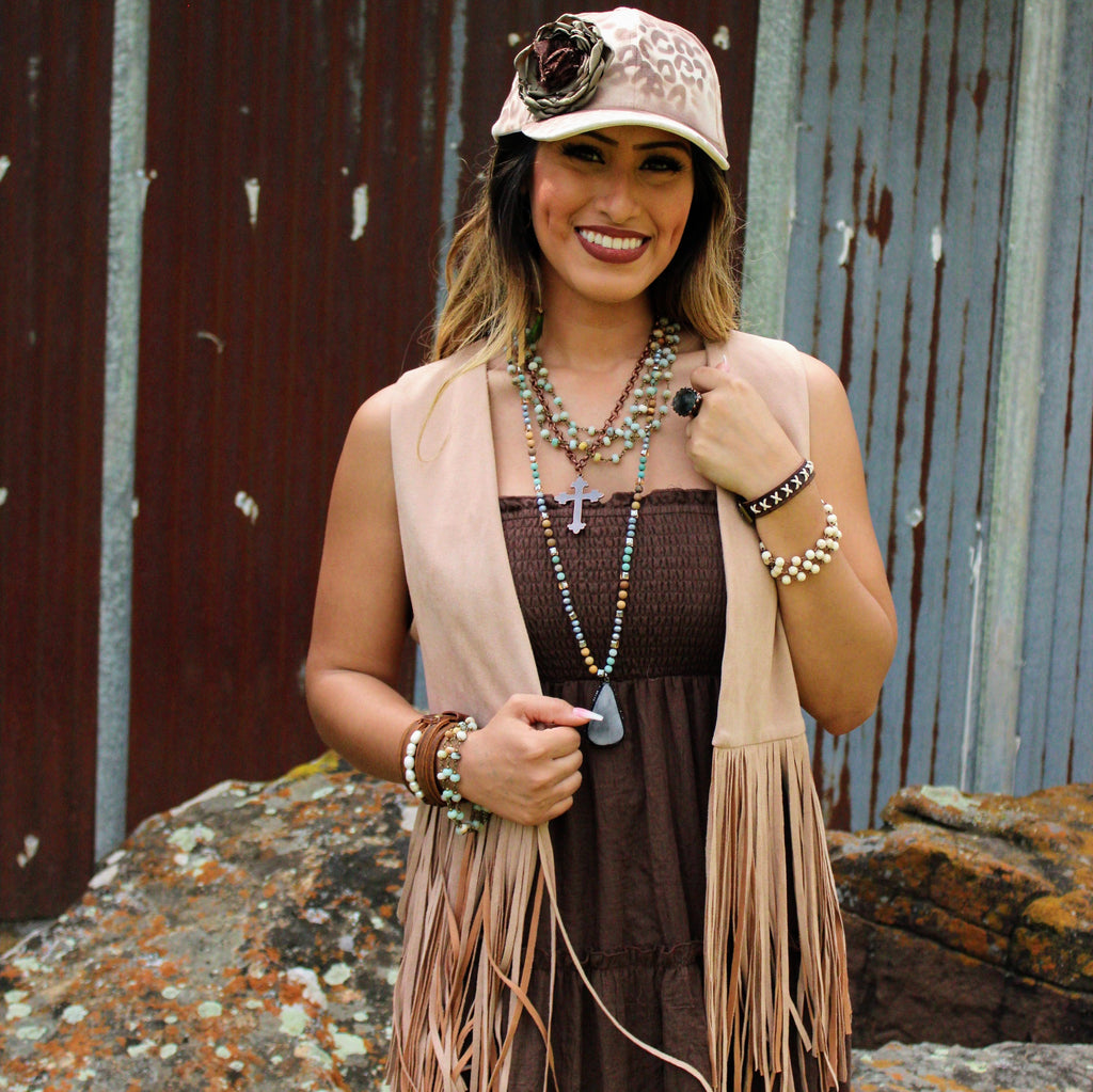 Amazonite Beaded Collar Necklace w/ Cross Pendant 261a