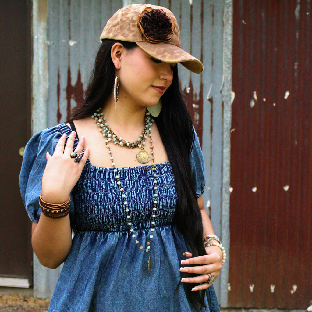 Amazonite Beaded Necklace with Antique Gold Feather 251x
