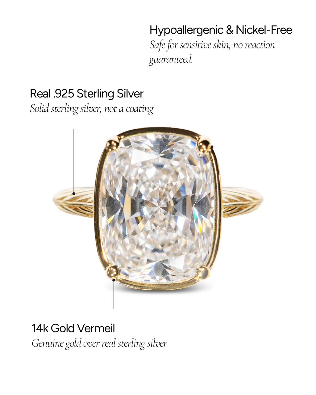Bague cocktail en argent sterling taille coussin – Bague d'apparat en oxyde de zirconium