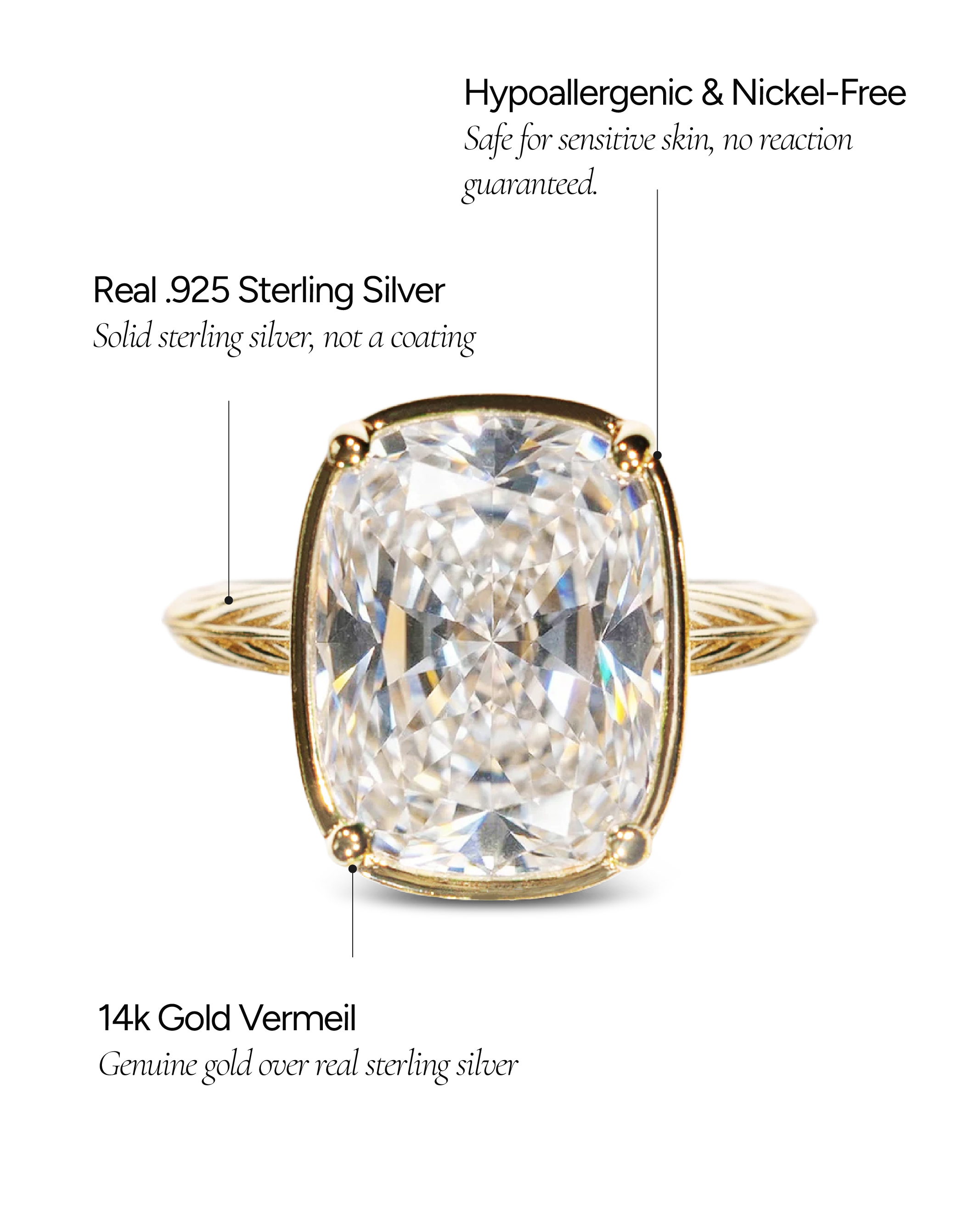 Bague cocktail en argent sterling taille coussin – Bague d'apparat en oxyde de zirconium