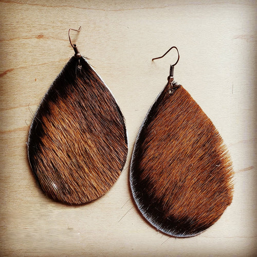**Boucles d'oreilles pendantes en cuir, poil de veau marron 202 mm