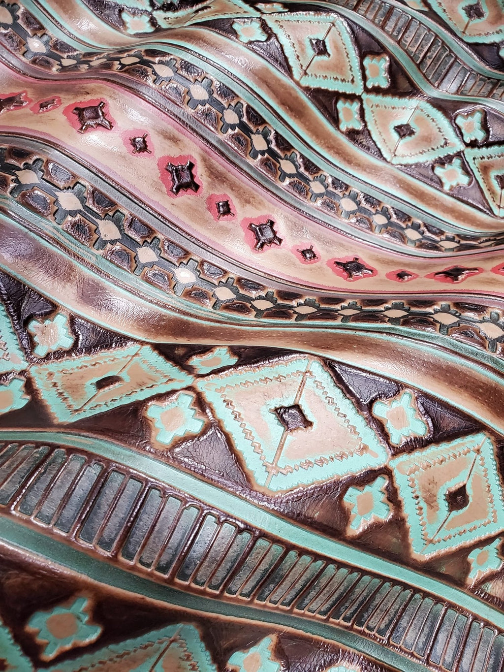 Rope Edge Turquoise Navajo Leather Belt Buckle 901q