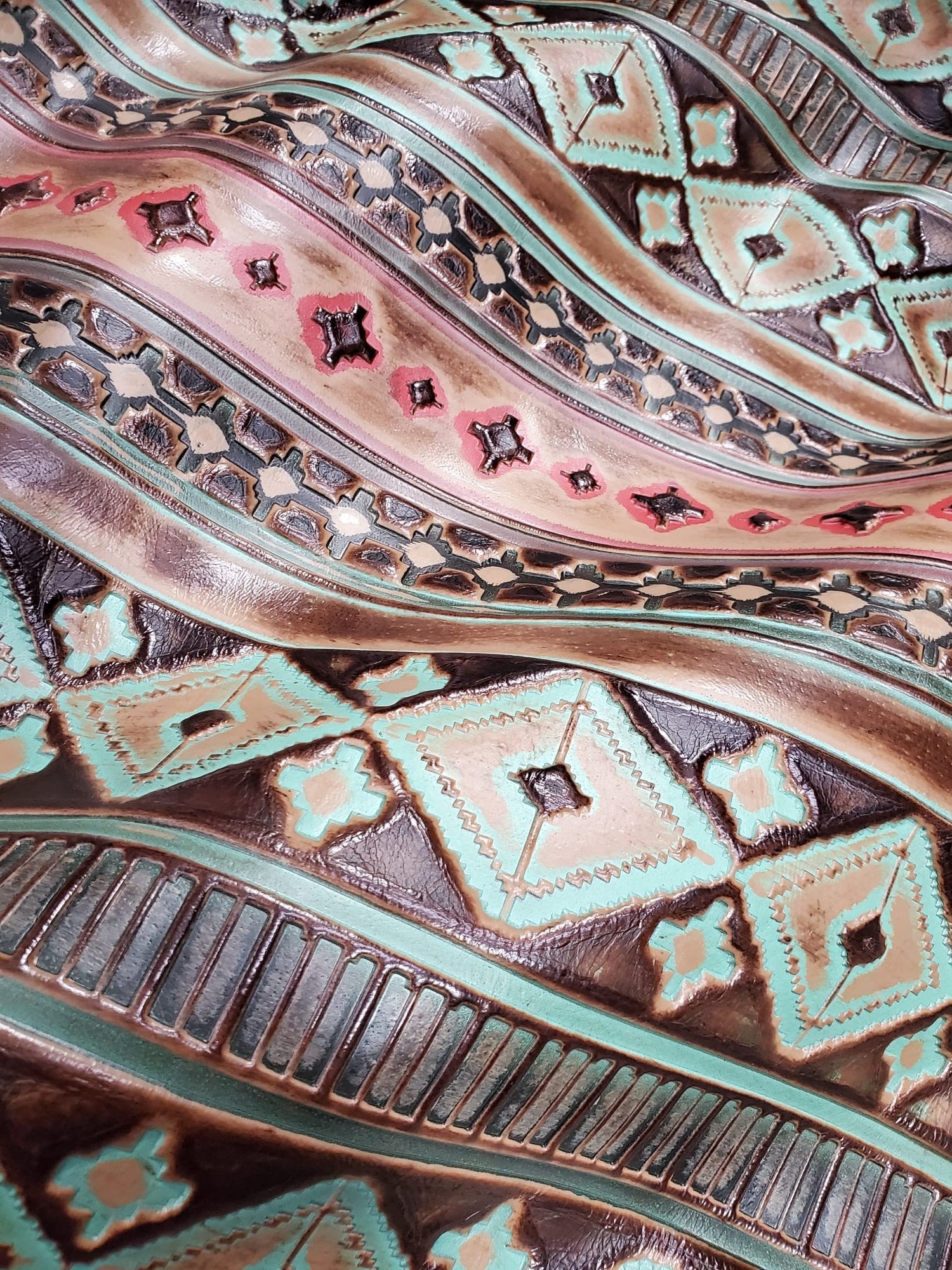 Wide Genuine Leather Turquoise Navajo Hat Band w/ Turq 953i