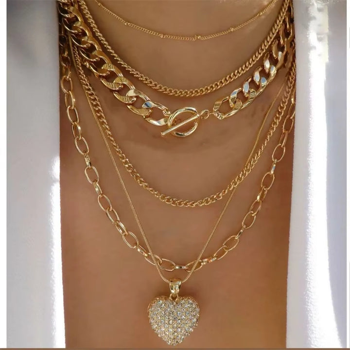 Vintage Punk Gold-plate Thick Chain Head Portrait Coin Pendant Necklace For Women