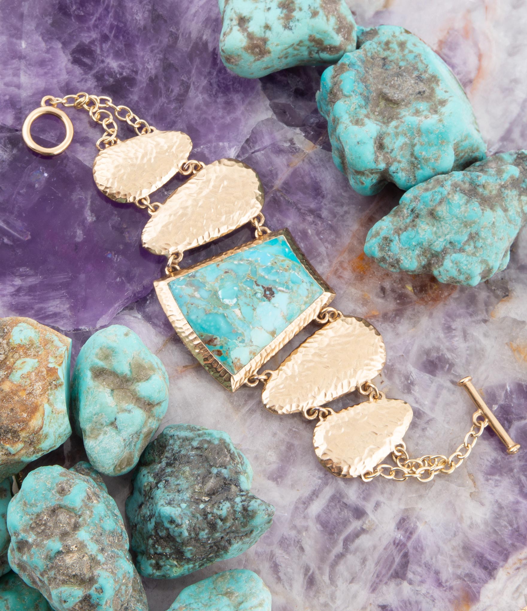 Blue Turquoise Jeweled Statement Link Golden Bracelet