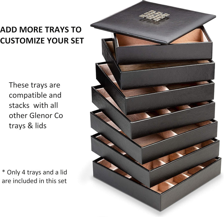 Co Jewelry Organizer Tray - 4 Stackable Trays & Lid with Mirror - 27 Slot Storage for Drawer, Dresser - Black