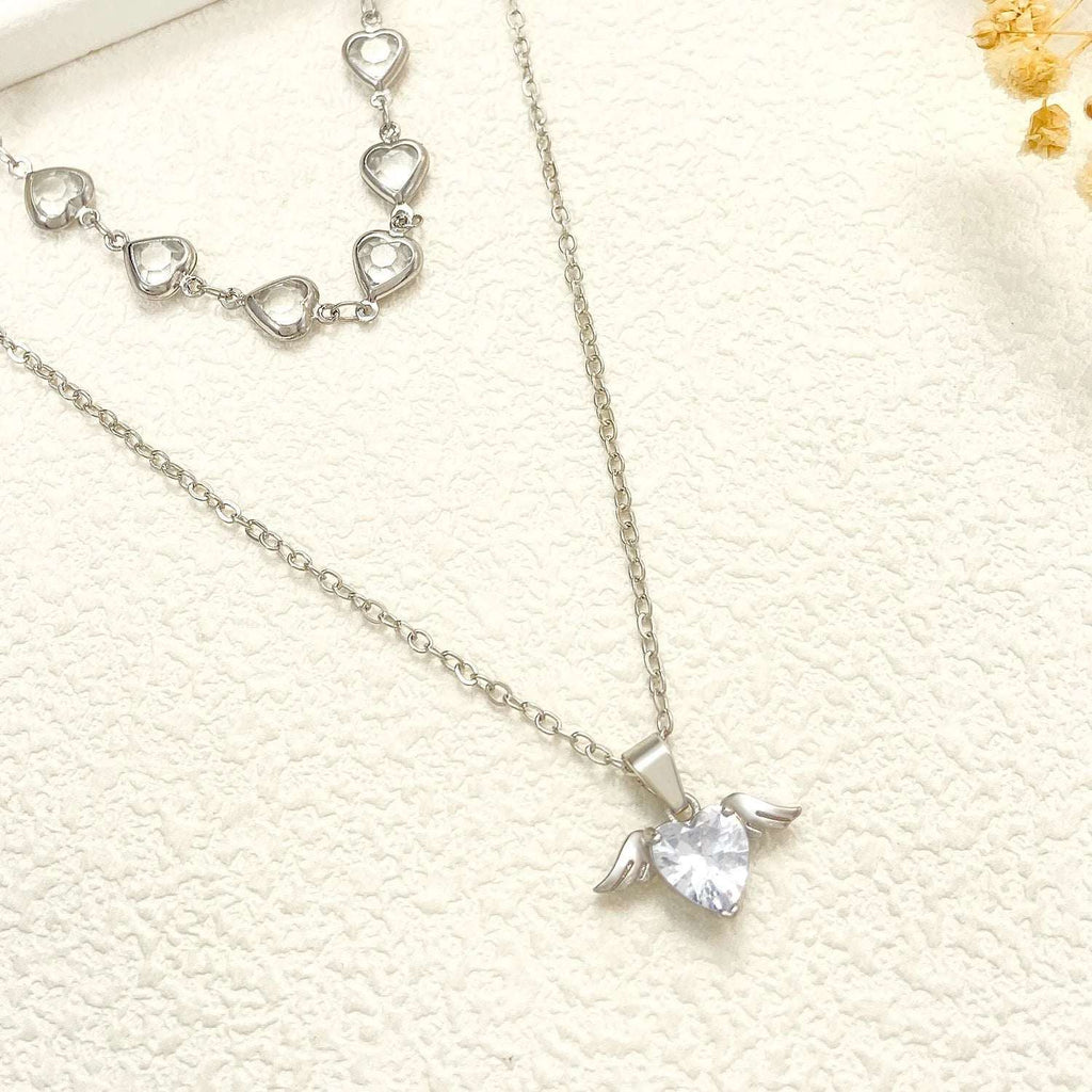 Crystal Heart Pendant Necklaces for Women Heart Necklace Angle Necklace Dainty Layered Pendant Necklaces Jewelry Gift for Her