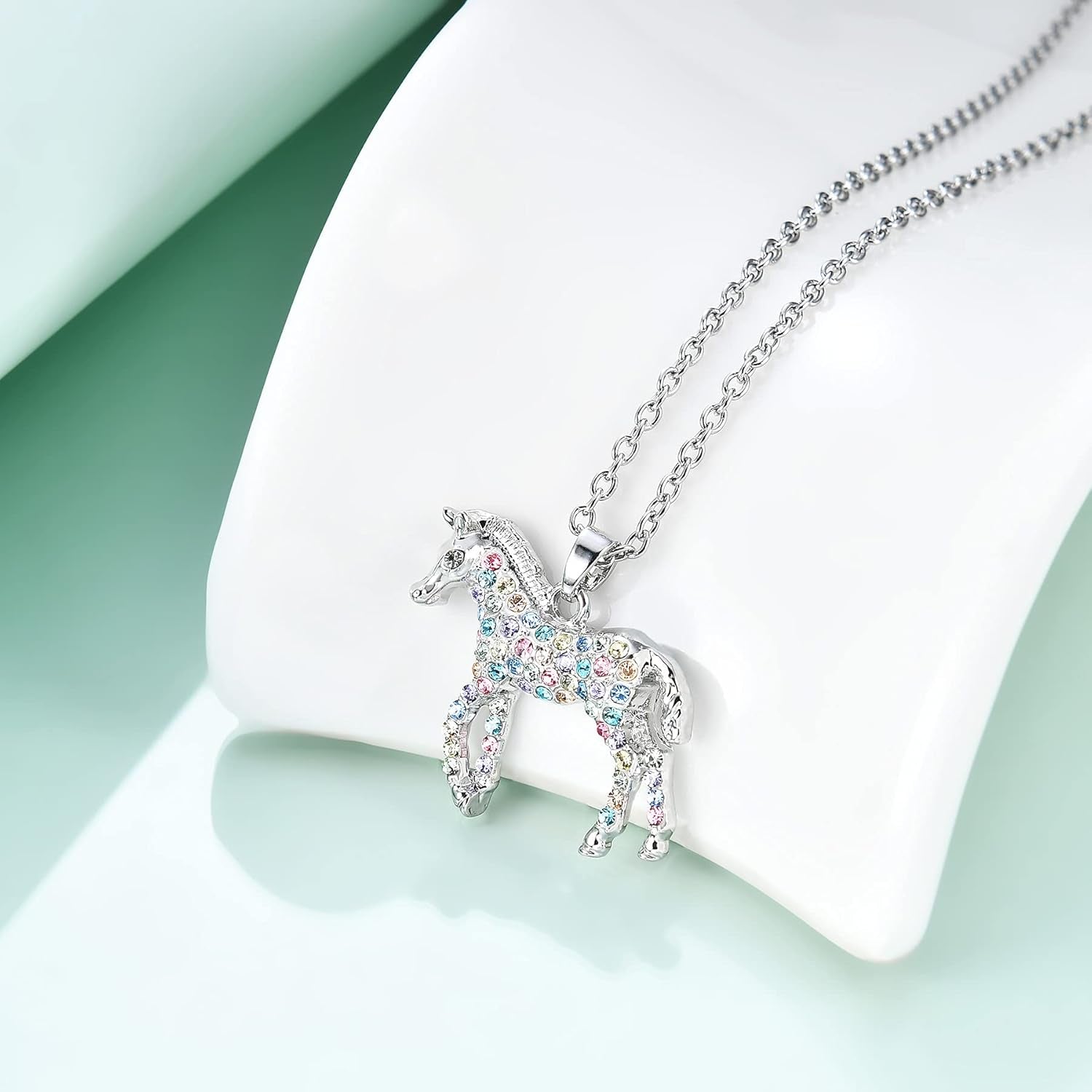 Girls Horse Necklace Gifts,Little Rainbow Horse Jewelry for Women,Initial Letter Necklaces Pendant for Teen Girls Horse Lovers