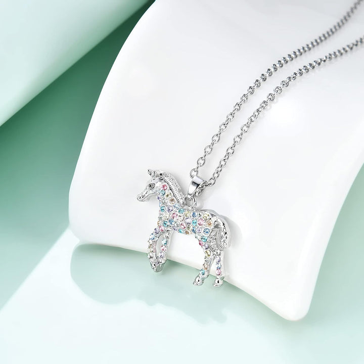 Girls Horse Necklace Gifts,Little Rainbow Horse Jewelry for Women,Initial Letter Necklaces Pendant for Teen Girls Horse Lovers