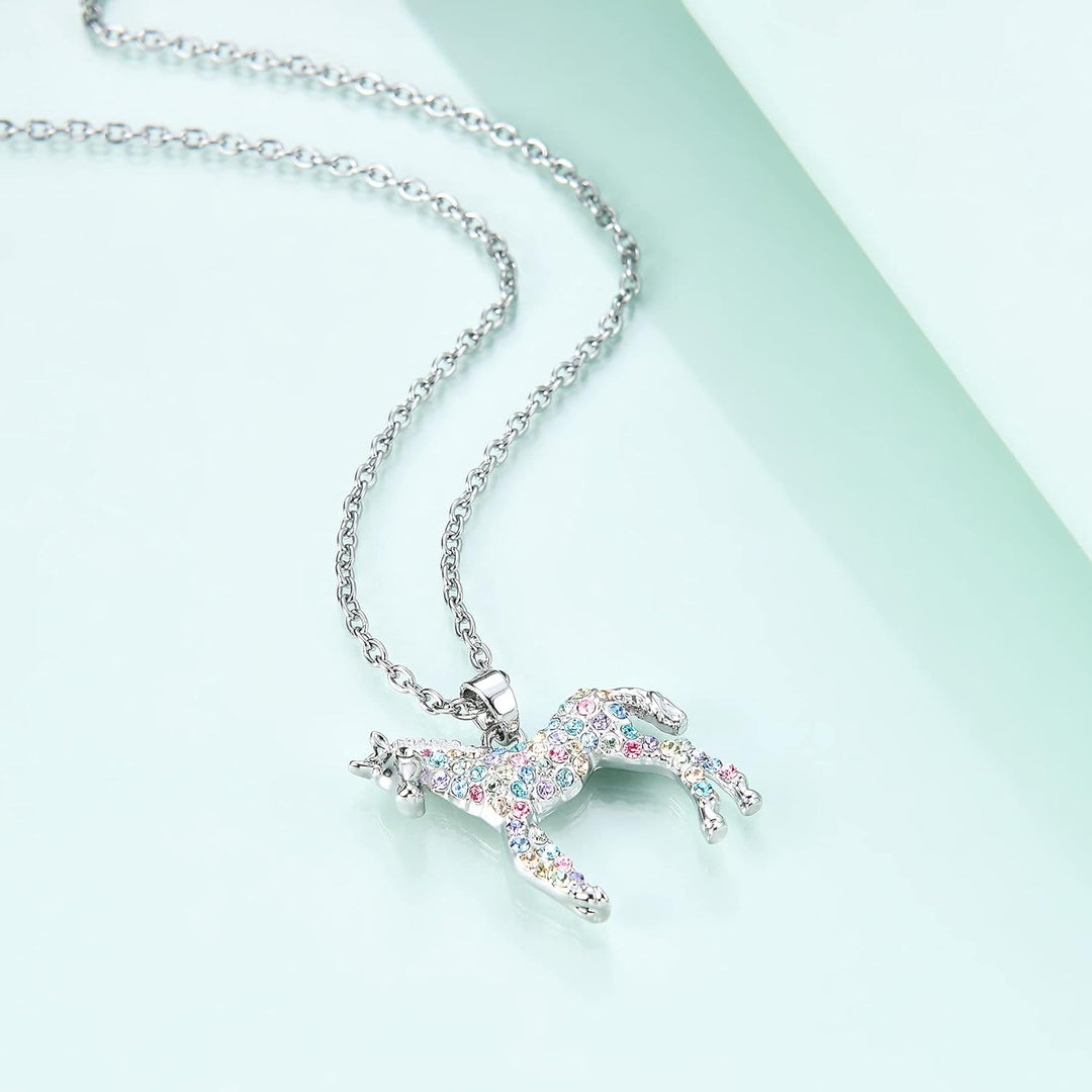 Girls Horse Necklace Gifts,Little Rainbow Horse Jewelry for Women,Initial Letter Necklaces Pendant for Teen Girls Horse Lovers