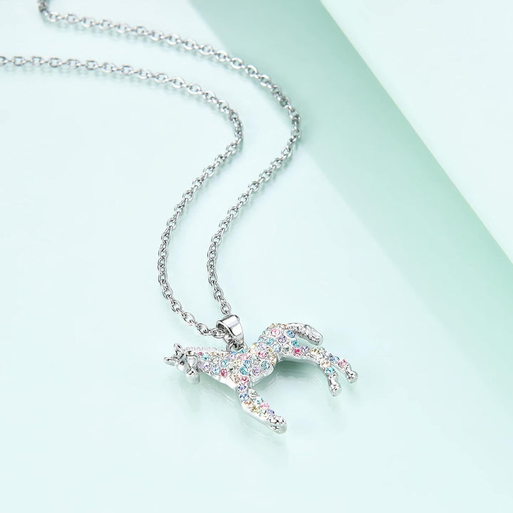 Girls Horse Necklace Gifts,Little Rainbow Horse Jewelry for Women,Initial Letter Necklaces Pendant for Teen Girls Horse Lovers