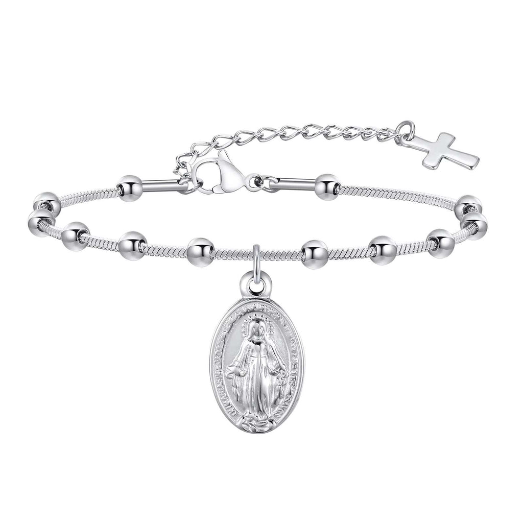 Divine Grace Rosary Bracelet gold-plated with Virgin Mary medallion and cross charm on wrist