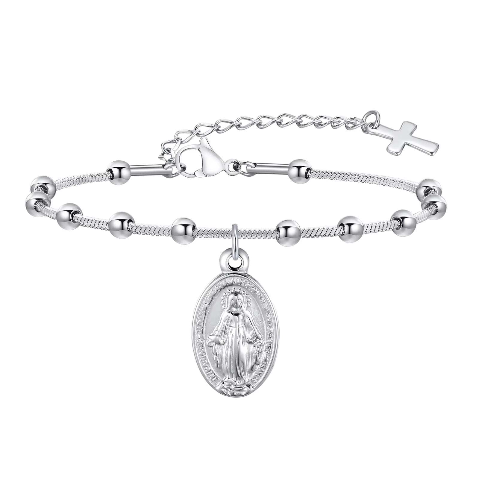 Divine Grace Rosary Bracelet gold-plated with Virgin Mary medallion and cross charm on wrist