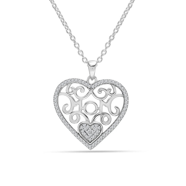 925 Sterling Silver Light-Weight CZ Filigree Heart Pendant Necklace Jewelry Gifts for Women and Teen 18
