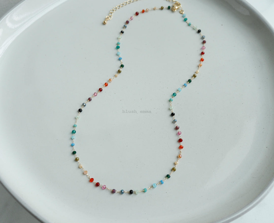Rainbow Gemstone Beaded Necklace – A Dainty Touch of Color and Charm