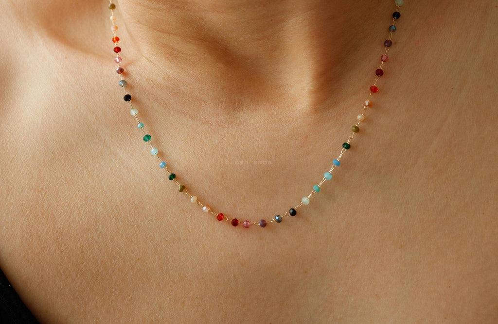 Rainbow Gemstone Beaded Necklace – A Dainty Touch of Color and CharmA Splash of Color, A Dash of JoyThe Rainbow Gemstone Beaded Necklace brings a burst of vibrant color and effortless elegance to your collection. Crafted with 1.5mm sRemoloxRainbow Gemstone Beaded Necklace