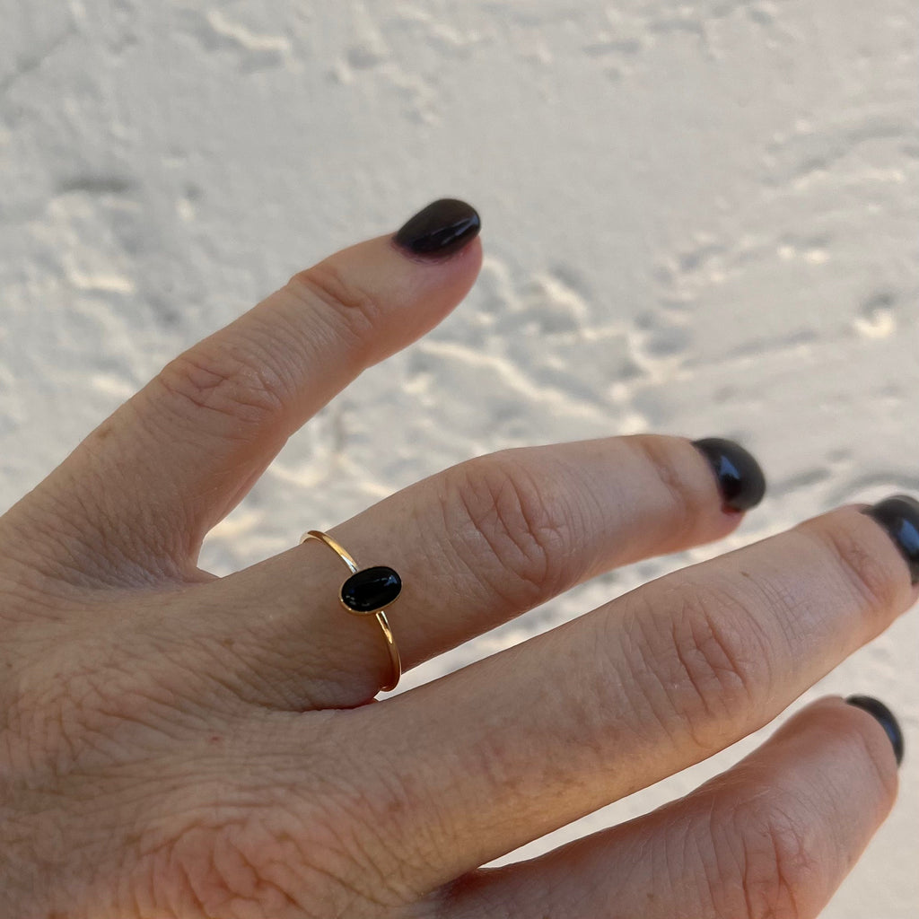 14k gold filled OVAL ONYX GEMSTONE RING