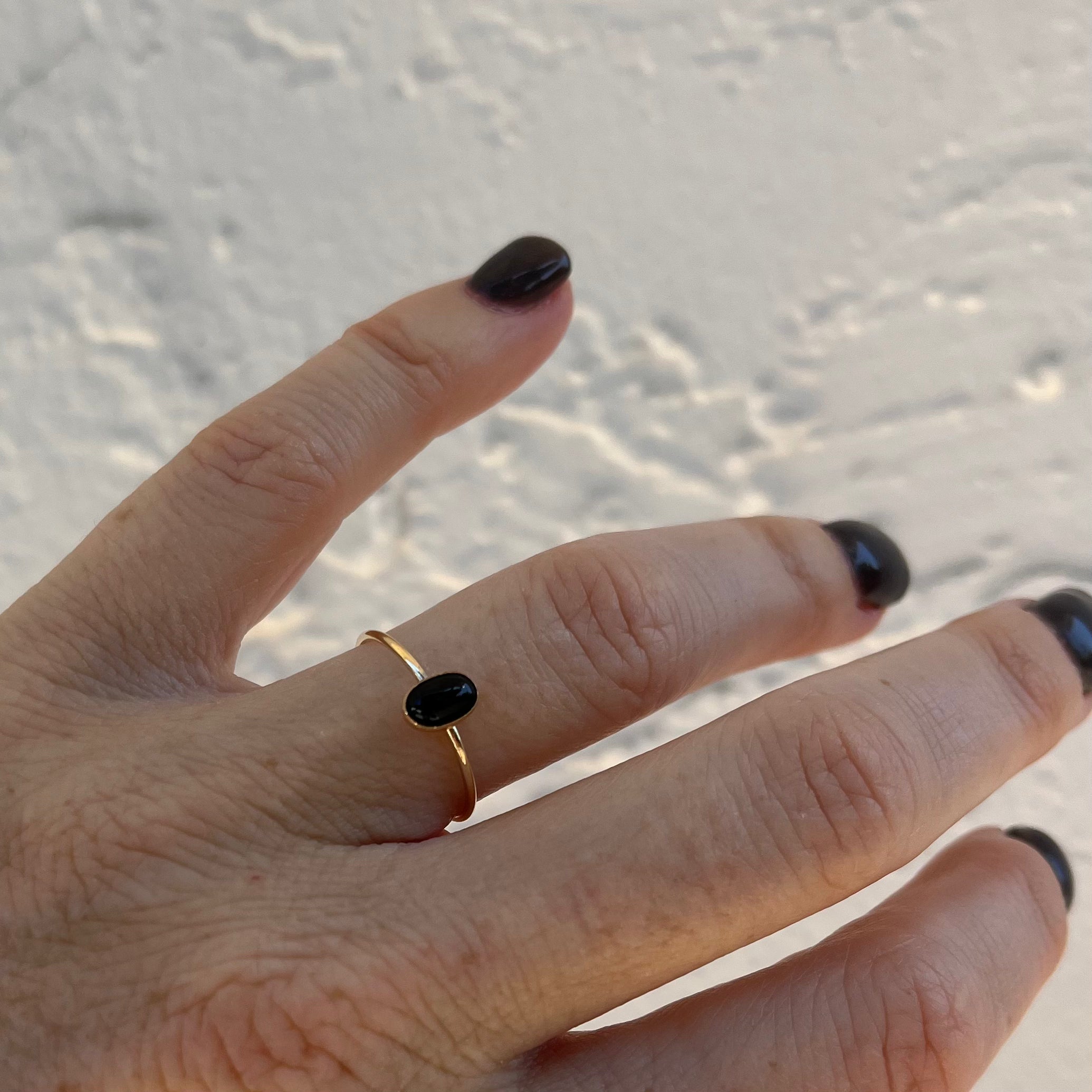 14k gold filled OVAL ONYX GEMSTONE RING