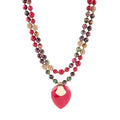 Jeweled Multi-Color Tiger's Eye and Rasberry Quartz Pendant Golden Necklace
