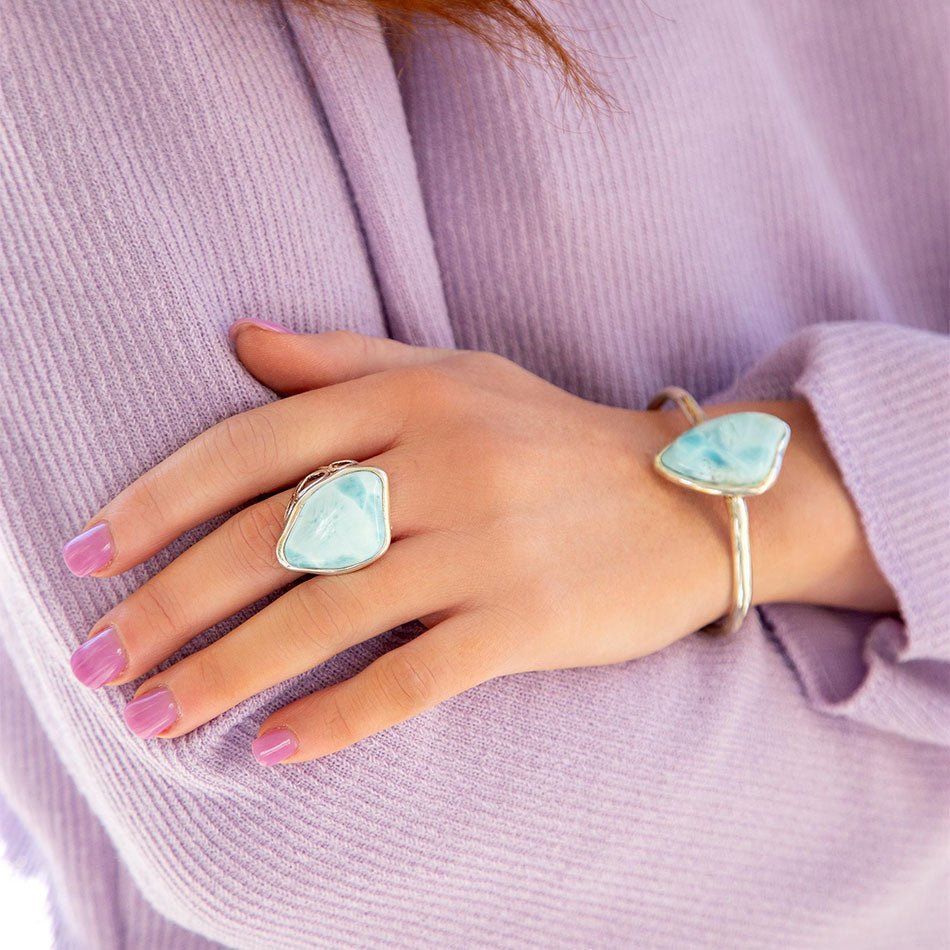 Organic Blue Larimar and Sterling Silver Cuff Bracelet